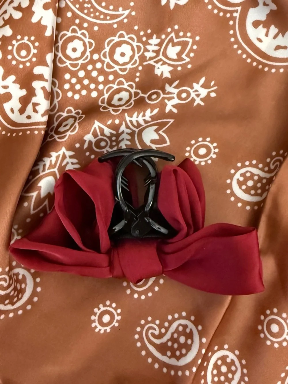 Satin Bow Hair Clip Beige Red Black Hair Bow Barrette Elegant Minimalist